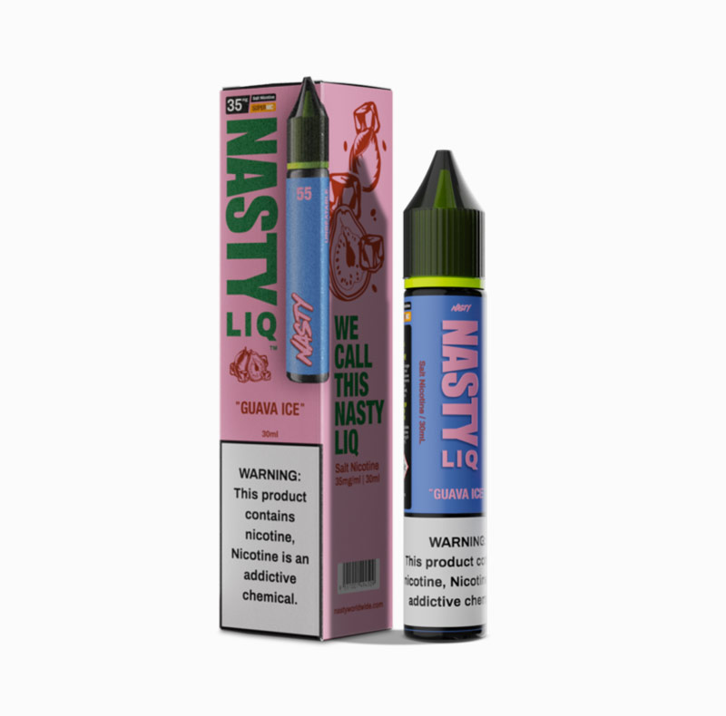 Salt-30ml-nasty-Guava-ice-1 طعم گواوای رسیده همراه با خنکی ملایم یخ نیکوتین سالت با جذب سریع و انتقال نرم حجم بطری ۳۰ میلیلیتر غلظت نیکوتین ۳۵ و ۵۰ میلیگرم نسبت VG/PG برابر با ۵۰/۵۰ مناسب دستگاههای پاد و ویپهای MTL تجربهای میوهای، شیرین و خنک مناسب برای استفاده روزانه در تمام فصول بستهبندی مقاوم و ضد نشت انتخابی ایدهآل برای طرفداران طعمهای تابستانی و میوهای